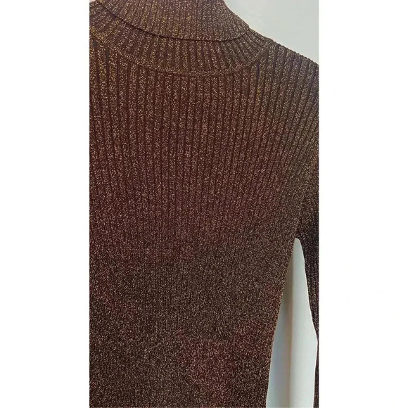 Joseph A Womens Brown Gold Vintage Ribbed Knit Mock Neck Pullover Sweater Medium - Picture 5 of 12